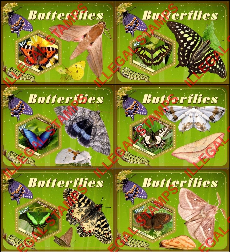 Burkina Faso 2020 Butterflies (different a) Illegal Stamp Souvenir Sheets of 1 Burkina Faso 2020 Butterflies (different a) Illegal Stamp Souvenir Sheets of 1