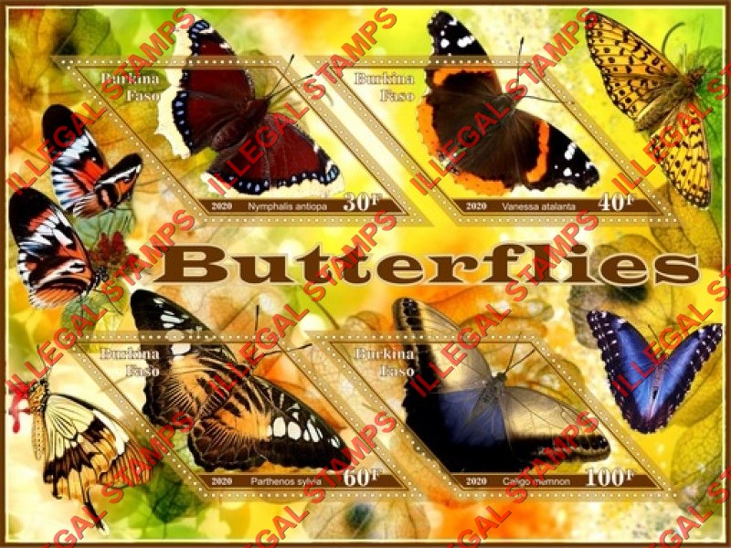 Burkina Faso 2020 Butterflies (different b) Illegal Stamp Souvenir Sheet of 4 Burkina Faso 2020 Butterflies (different b) Illegal Stamp Souvenir Sheet of 4