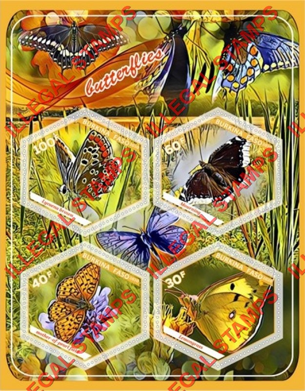 Burkina Faso 2020 Butterflies (different) Illegal Stamp Souvenir Sheet of 4 Burkina Faso 2020 Butterflies (different) Illegal Stamp Souvenir Sheet of 4