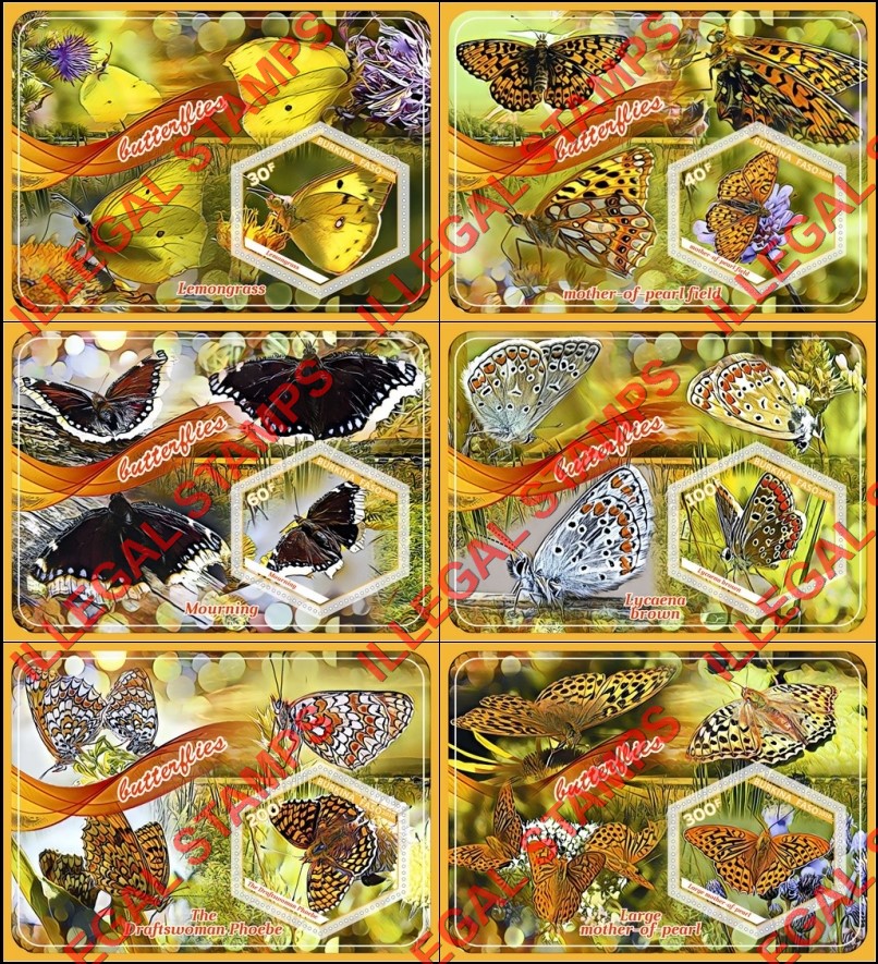 Burkina Faso 2020 Butterflies (different) Illegal Stamp Souvenir Sheets of 1 Burkina Faso 2020 Butterflies (different) Illegal Stamp Souvenir Sheets of 1
