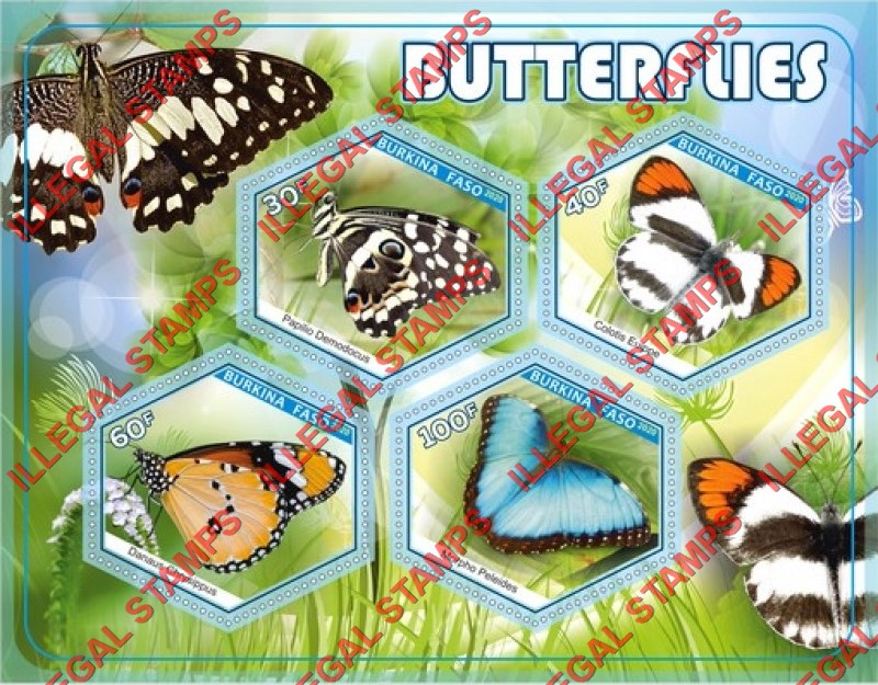 Burkina Faso 2020 Butterflies Illegal Stamp Souvenir Sheet of 4 Burkina Faso 2020 Butterflies Illegal Stamp Souvenir Sheet of 4