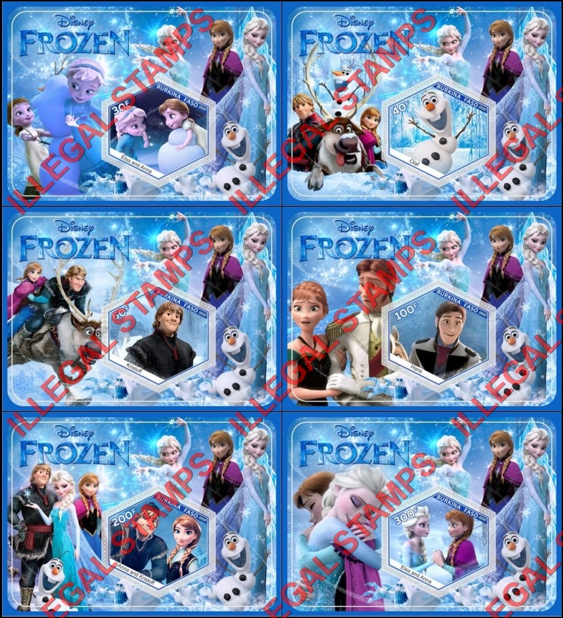 Burkina Faso 2020 Disney Frozen Illegal Stamp Souvenir Sheets of 1 Burkina Faso 2020 Disney Frozen Illegal Stamp Souvenir Sheets of 1