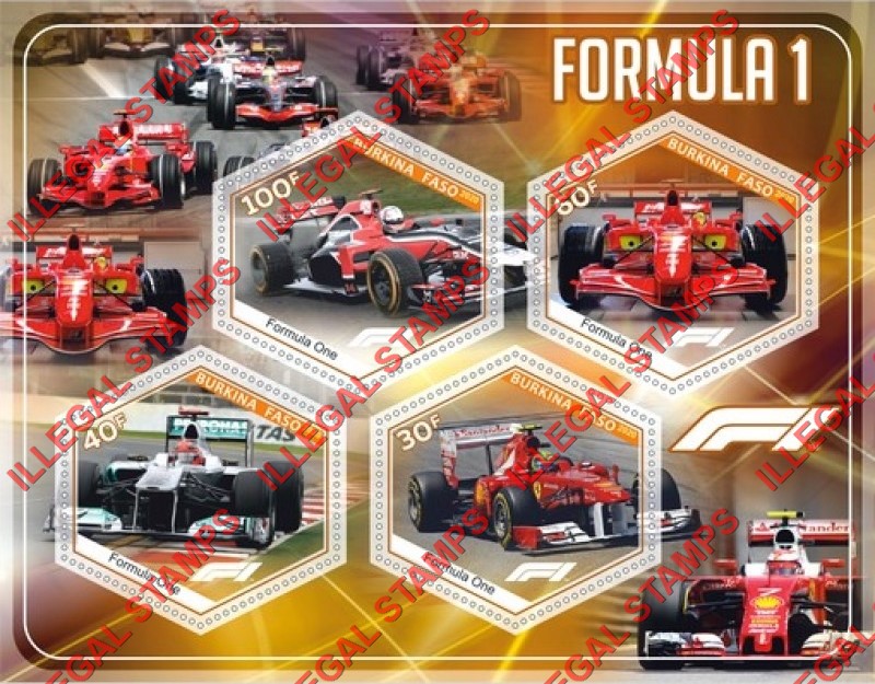 Burkina Faso 2020 Formula I Race Cars Illegal Stamp Souvenir Sheet of 4 Burkina Faso 2020 Formula I Race Cars Illegal Stamp Souvenir Sheet of 4