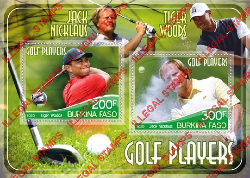 Burkina Faso 2020 Golf Players (different) Illegal Stamp Souvenir Sheet of 2 Burkina Faso 2020 Golf Players (different) Illegal Stamp Souvenir Sheet of 2