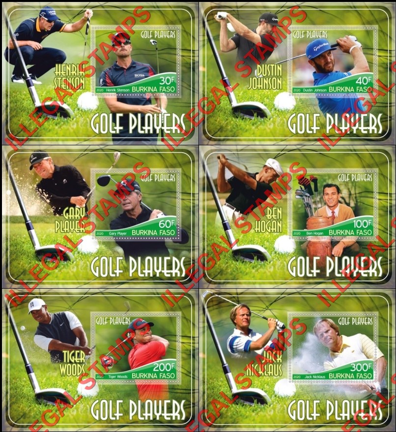 Burkina Faso 2020 Golf Players (different) Illegal Stamp Souvenir Sheets of 1 Burkina Faso 2020 Golf Players (different) Illegal Stamp Souvenir Sheets of 1