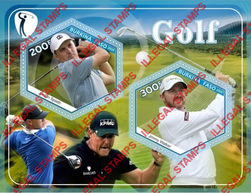 Burkina Faso 2020 Golf Players Illegal Stamp Souvenir Sheet of 2 Burkina Faso 2020 Golf Players Illegal Stamp Souvenir Sheet of 2