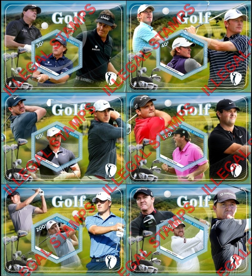 Burkina Faso 2020 Golf Players Illegal Stamp Souvenir Sheets of 1 Burkina Faso 2020 Golf Players Illegal Stamp Souvenir Sheets of 1