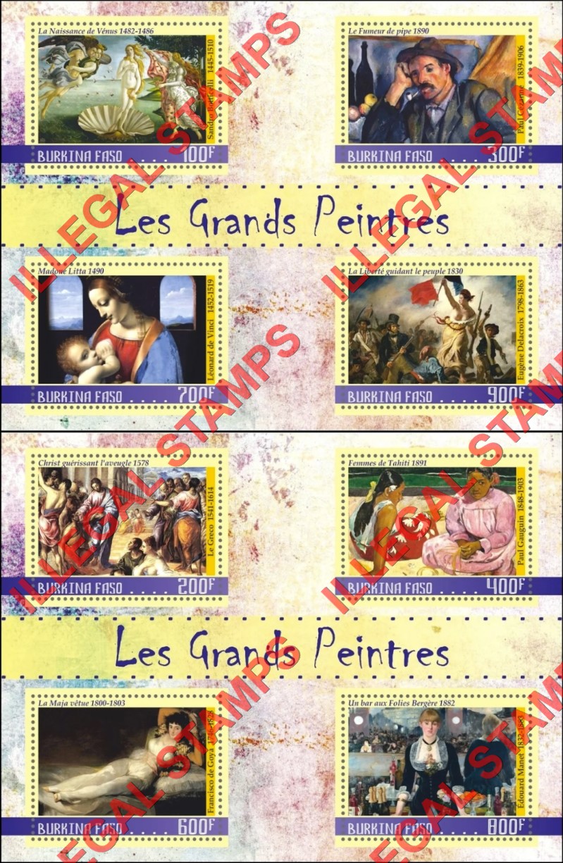 Burkina Faso 2020 Great Painters Paintings Illegal Stamp Souvenir Sheets of 4 Burkina Faso 2020 Great Painters Paintings Illegal Stamp Souvenir Sheets of 4