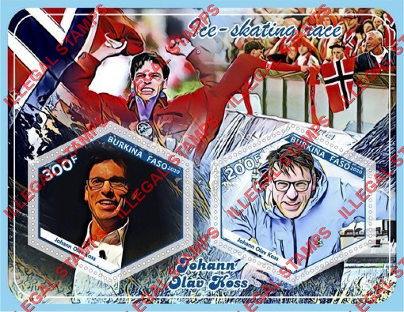 Burkina Faso 2020 Ice-skating Race Johann Olav Koss Illegal Stamp Souvenir Sheet of 2 Burkina Faso 2020 Ice-skating Race Johann Olav Koss Illegal Stamp Souvenir Sheet of 2