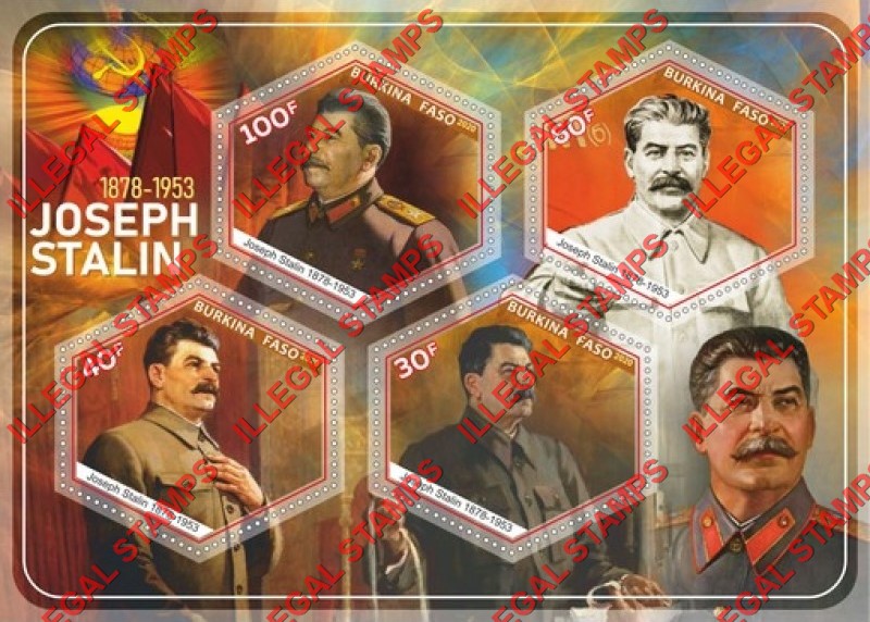 Burkina Faso 2020 Joseph Stalin (different) Illegal Stamp Souvenir Sheet of 4 Burkina Faso 2020 Joseph Stalin (different) Illegal Stamp Souvenir Sheet of 4