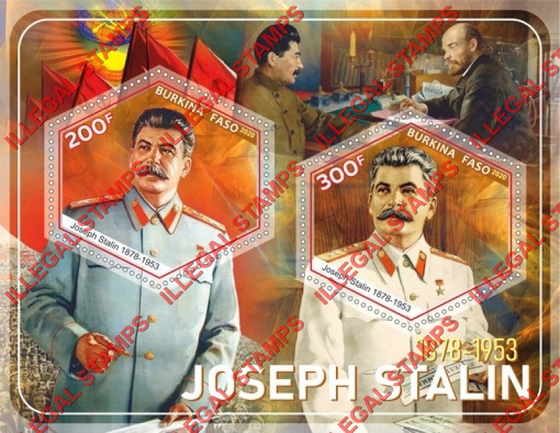Burkina Faso 2020 Joseph Stalin (different) Illegal Stamp Souvenir Sheet of 2 Burkina Faso 2020 Joseph Stalin (different) Illegal Stamp Souvenir Sheet of 2