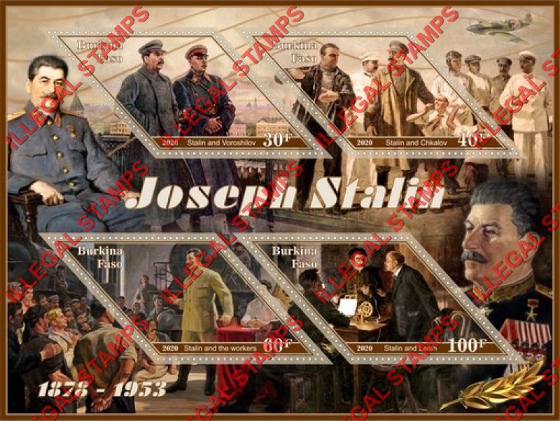 Burkina Faso 2020 Joseph Stalin Illegal Stamp Souvenir Sheet of 4 Burkina Faso 2020 Joseph Stalin Illegal Stamp Souvenir Sheet of 4