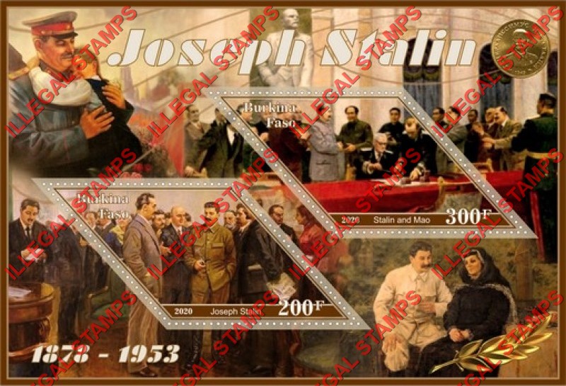 Burkina Faso 2020 Joseph Stalin Illegal Stamp Souvenir Sheet of 2 Burkina Faso 2020 Joseph Stalin Illegal Stamp Souvenir Sheet of 2