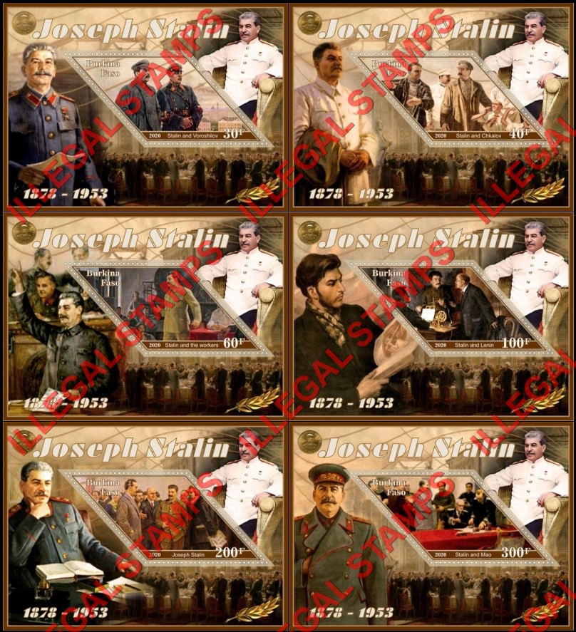 Burkina Faso 2020 Joseph Stalin Illegal Stamp Souvenir Sheets of 1 Burkina Faso 2020 Joseph Stalin Illegal Stamp Souvenir Sheets of 1