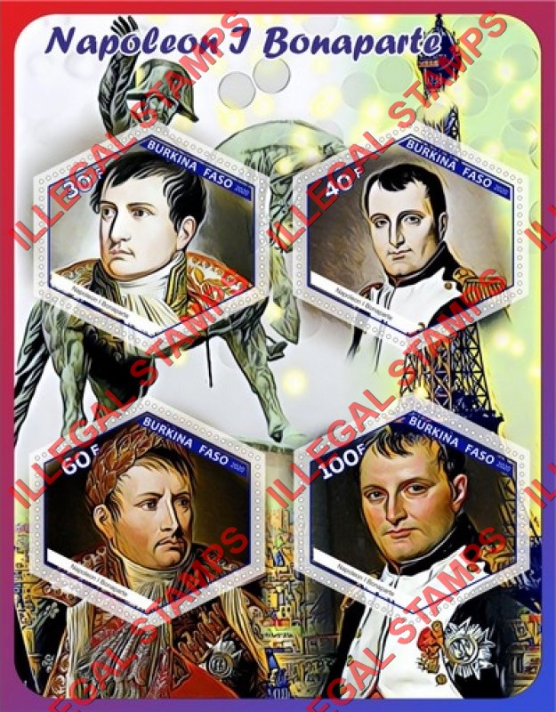 Burkina Faso 2020 Napoleon Bonaparte Illegal Stamp Souvenir Sheet of 4 Burkina Faso 2020 Napoleon Bonaparte Illegal Stamp Souvenir Sheet of 4
