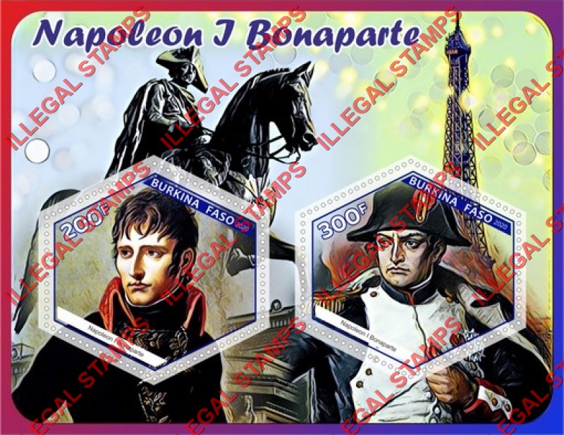 Burkina Faso 2020 Napoleon Bonaparte Illegal Stamp Souvenir Sheet of 2 Burkina Faso 2020 Napoleon Bonaparte Illegal Stamp Souvenir Sheet of 2