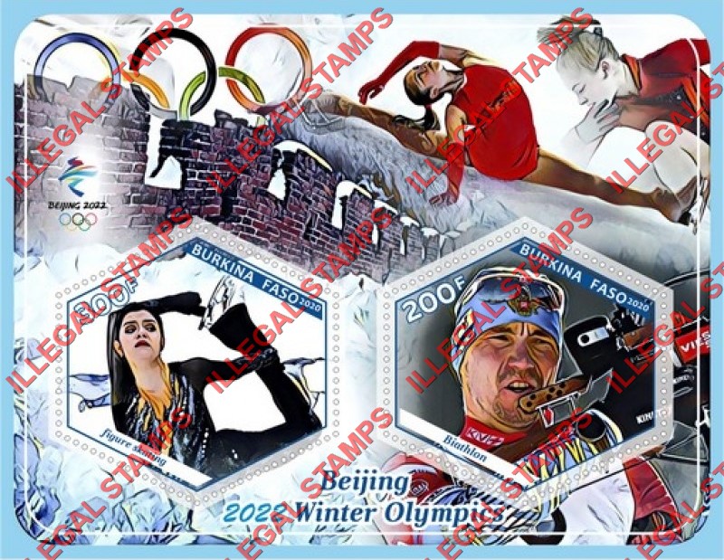 Burkina Faso 2020 Olympic Games in Beijing in 2022 Illegal Stamp Souvenir Sheet of 2 Burkina Faso 2020 Olympic Games in Beijing in 2022 Illegal Stamp Souvenir Sheet of 2