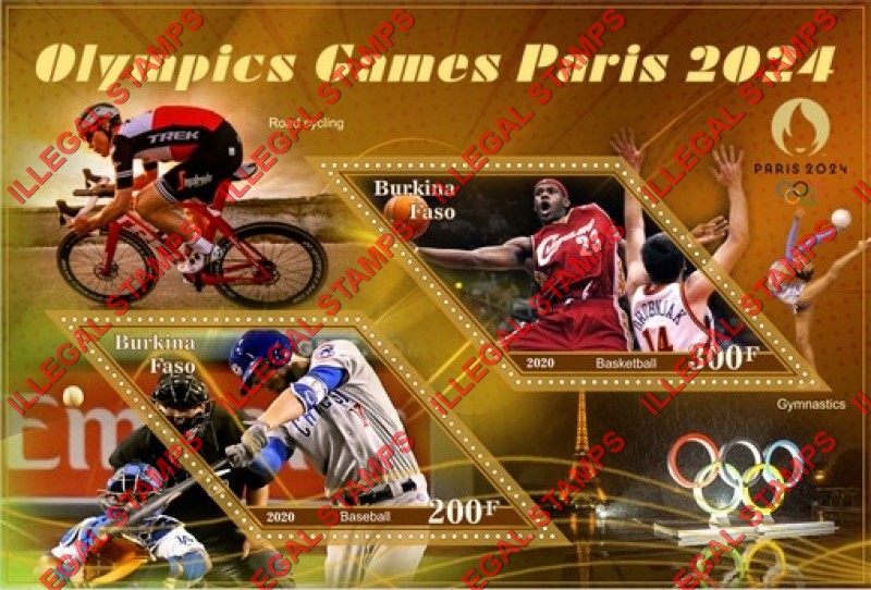 Burkina Faso 2020 Olympic Games in Paris in 2024 Illegal Stamp Souvenir Sheet of 2 Burkina Faso 2020 Olympic Games in Paris in 2024 Illegal Stamp Souvenir Sheet of 2