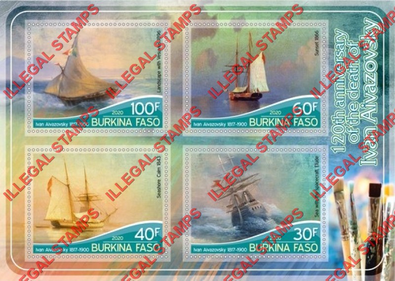 Burkina Faso 2020 Paintings by Ivan Aivazovsky Illegal Stamp Souvenir Sheet of 4 Burkina Faso 2020 Paintings by Ivan Aivazovsky Illegal Stamp Souvenir Sheet of 4