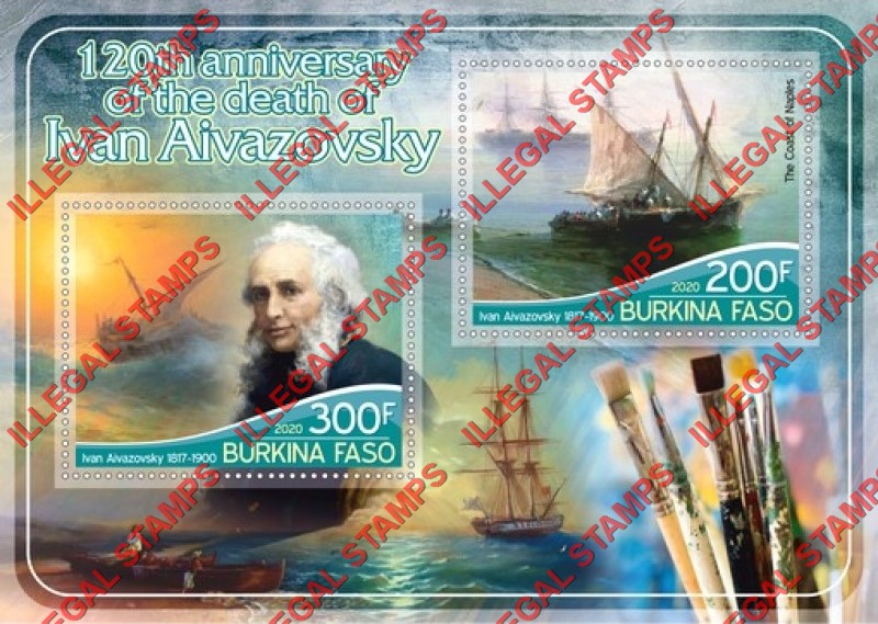 Burkina Faso 2020 Paintings by Ivan Aivazovsky Illegal Stamp Souvenir Sheet of 2 Burkina Faso 2020 Paintings by Ivan Aivazovsky Illegal Stamp Souvenir Sheet of 2