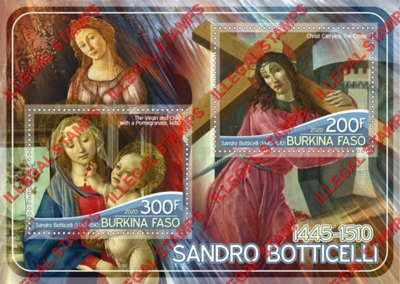 Burkina Faso 2020 Paintings by Sandro Botticelli Illegal Stamp Souvenir Sheet of 2 Burkina Faso 2020 Paintings by Sandro Botticelli Illegal Stamp Souvenir Sheet of 2