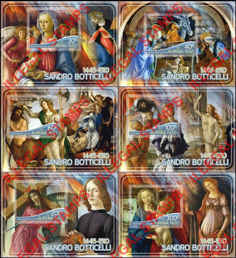 Burkina Faso 2020 Paintings by Sandro Botticelli Illegal Stamp Souvenir Sheets of 1 Burkina Faso 2020 Paintings by Sandro Botticelli Illegal Stamp Souvenir Sheets of 1