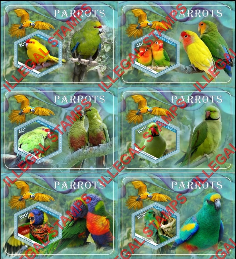 Burkina Faso 2020 Parrots (different) Illegal Stamp Souvenir Sheets of 1 Burkina Faso 2020 Parrots (different) Illegal Stamp Souvenir Sheets of 1