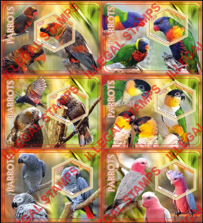 Burkina Faso 2020 Parrots Illegal Stamp Souvenir Sheets of 1 Burkina Faso 2020 Parrots Illegal Stamp Souvenir Sheets of 1