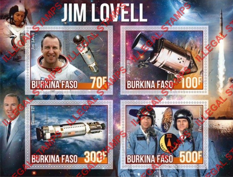 Burkina Faso 2020 Space Astronauts Jim Lovell Illegal Stamp Souvenir Sheet of 4 Burkina Faso 2020 Space Astronauts Jim Lovell Illegal Stamp Souvenir Sheet of 4