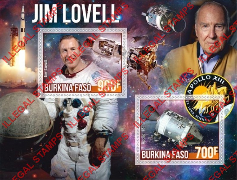 Burkina Faso 2020 Space Astronauts Jim Lovell Illegal Stamp Souvenir Sheet of 2 Burkina Faso 2020 Space Astronauts Jim Lovell Illegal Stamp Souvenir Sheet of 2