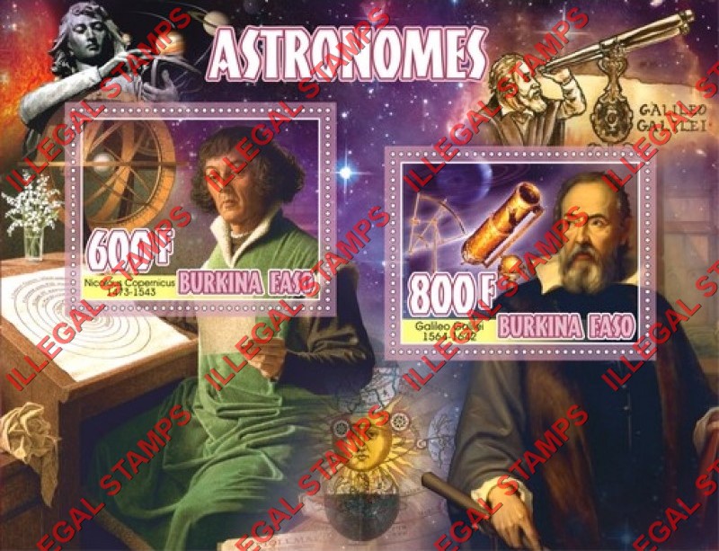 Burkina Faso 2020 Space Astronomers Illegal Stamp Souvenir Sheet of 2 Burkina Faso 2020 Space Astronomers Illegal Stamp Souvenir Sheet of 2