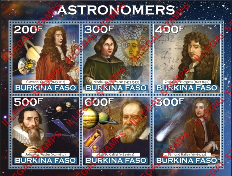 Burkina Faso 2020 Space Astronomers Illegal Stamp Souvenir Sheet of 6 Burkina Faso 2020 Space Astronomers Illegal Stamp Souvenir Sheet of 6