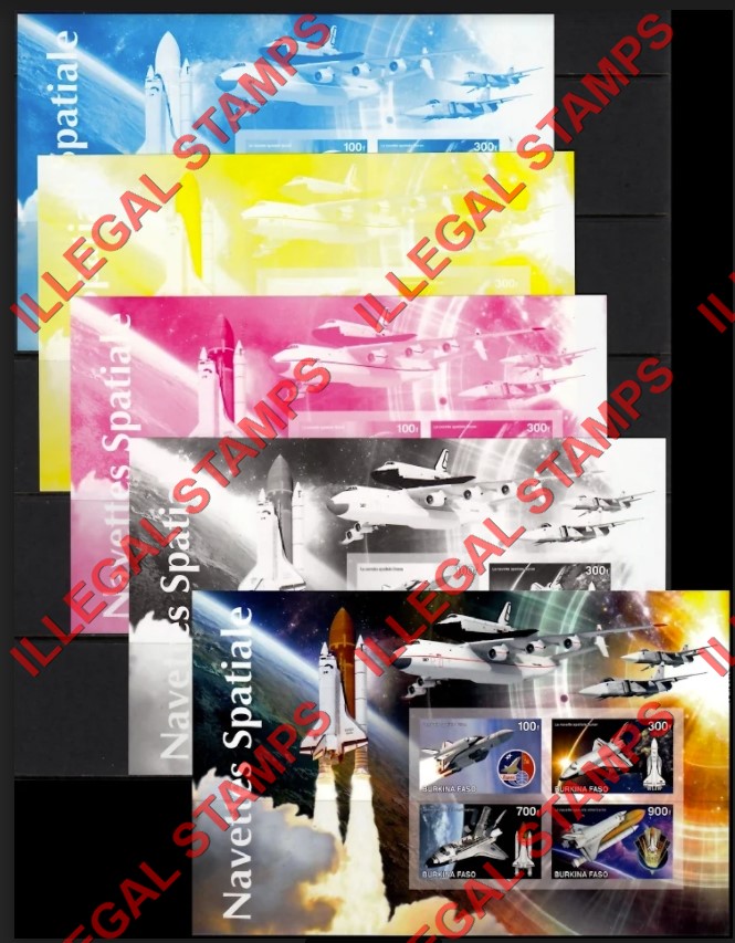 Burkina Faso 2020 Space Shuttle Illegal Stamp Souvenir Sheet of 4 Color Proof Set Burkina Faso 2020 Space Shuttle Illegal Stamp Souvenir Sheet of 4 Color Proof Set