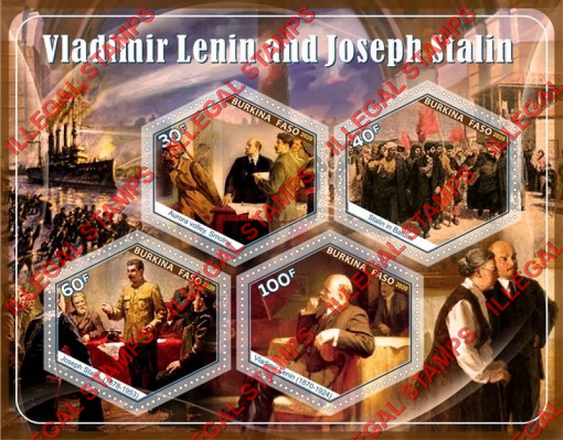 Burkina Faso 2020 Stalin and Lenin (different) Illegal Stamp Souvenir Sheet of 4 Burkina Faso 2020 Stalin and Lenin (different) Illegal Stamp Souvenir Sheet of 4