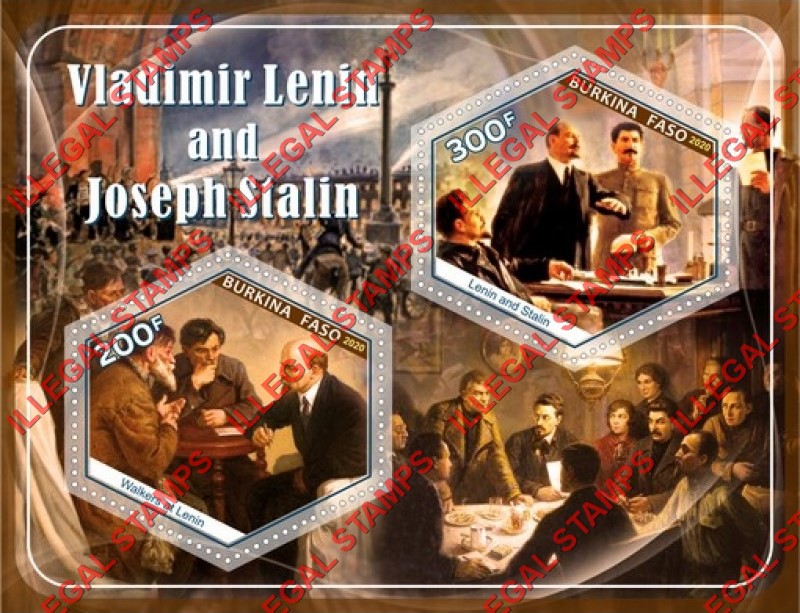 Burkina Faso 2020 Stalin and Lenin (different) Illegal Stamp Souvenir Sheet of 2 Burkina Faso 2020 Stalin and Lenin (different) Illegal Stamp Souvenir Sheet of 2