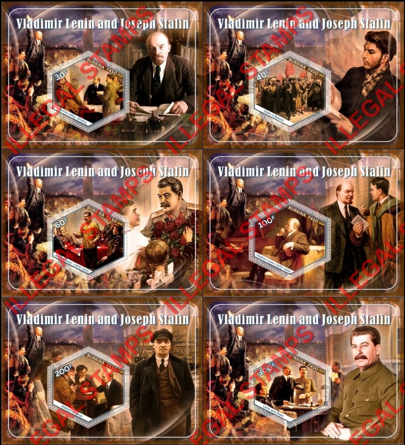 Burkina Faso 2020 Stalin and Lenin (different) Illegal Stamp Souvenir Sheets of 1 Burkina Faso 2020 Stalin and Lenin (different) Illegal Stamp Souvenir Sheets of 1