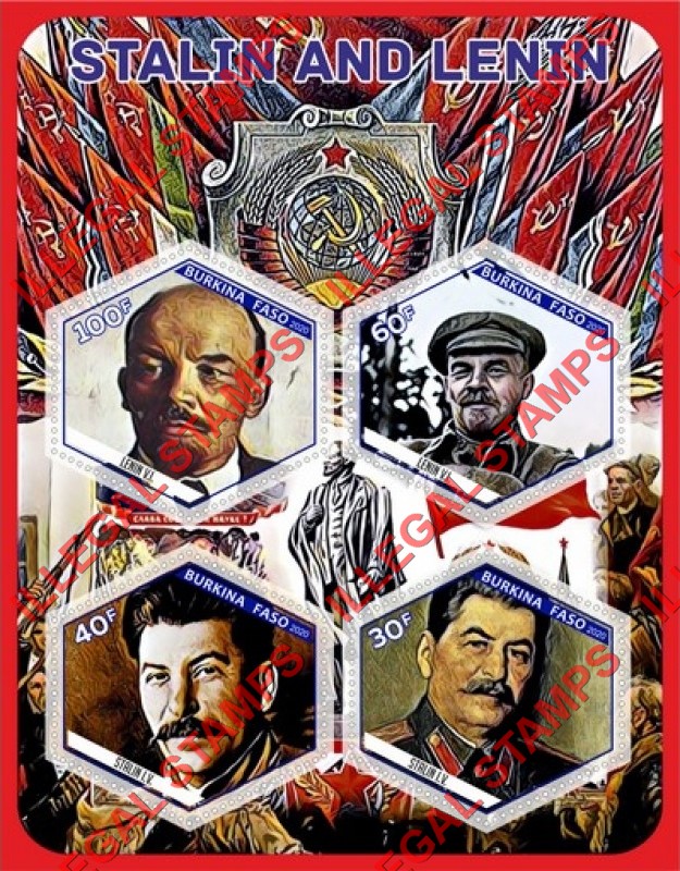 Burkina Faso 2020 Stalin and Lenin Illegal Stamp Souvenir Sheet of 4 Burkina Faso 2020 Stalin and Lenin Illegal Stamp Souvenir Sheet of 4