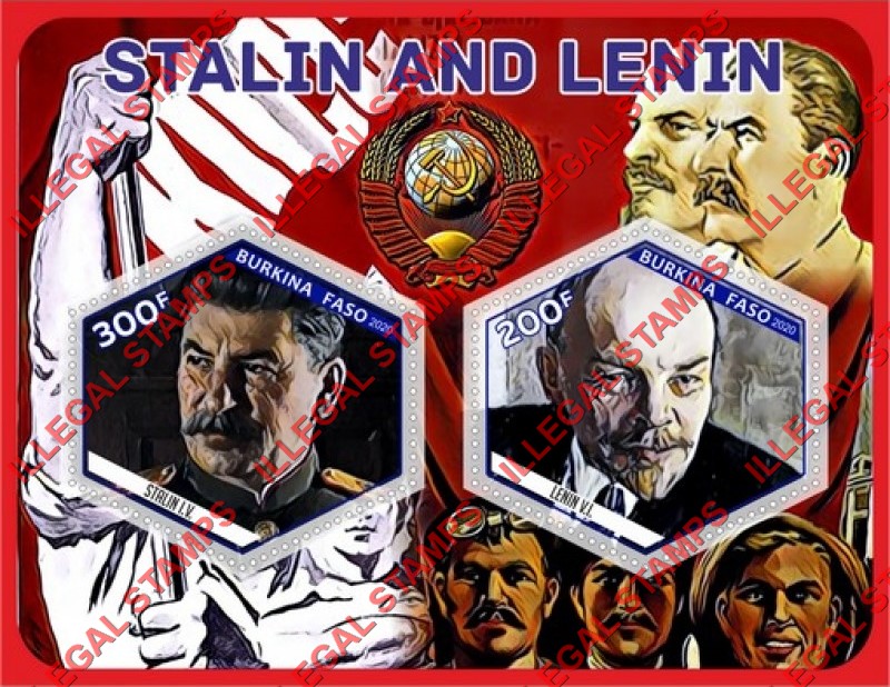 Burkina Faso 2020 Stalin and Lenin Illegal Stamp Souvenir Sheet of 2 Burkina Faso 2020 Stalin and Lenin Illegal Stamp Souvenir Sheet of 2