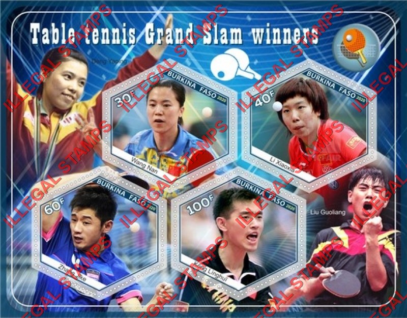 Burkina Faso 2020 Table Tennis Grand Slam Winners Illegal Stamp Souvenir Sheet of 4 Burkina Faso 2020 Table Tennis Grand Slam Winners Illegal Stamp Souvenir Sheet of 4