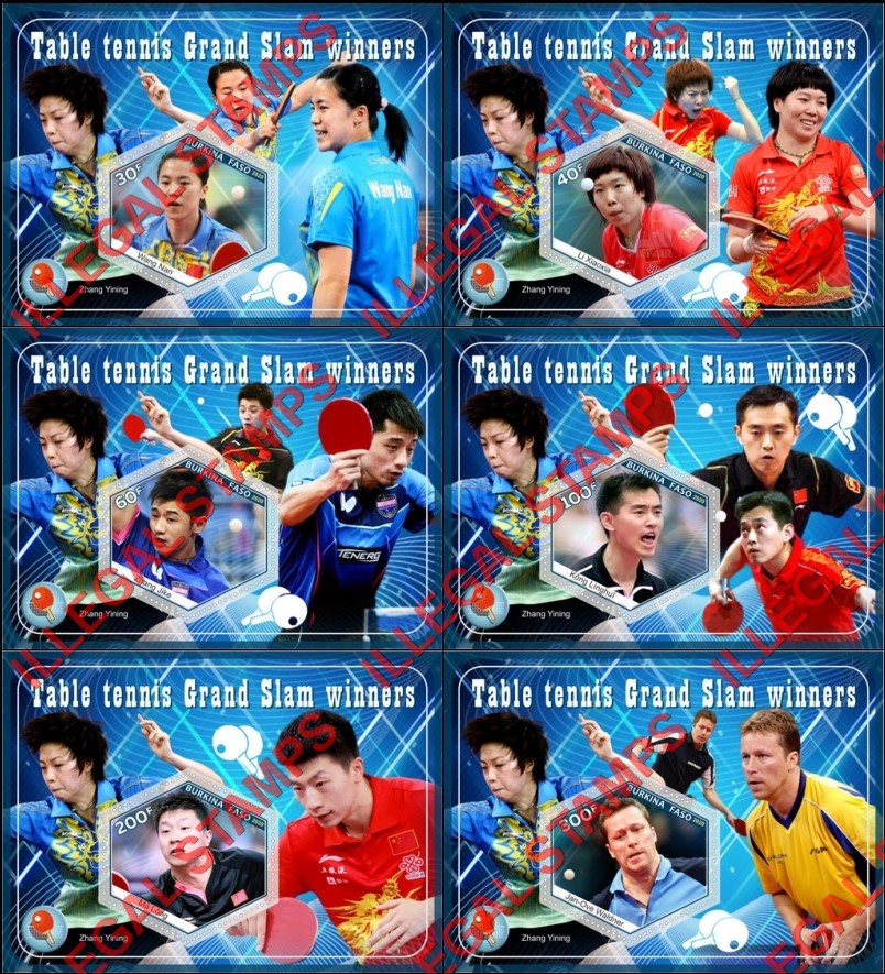 Burkina Faso 2020 Table Tennis Grand Slam Winners Illegal Stamp Souvenir Sheets of 1 Burkina Faso 2020 Table Tennis Grand Slam Winners Illegal Stamp Souvenir Sheets of 1