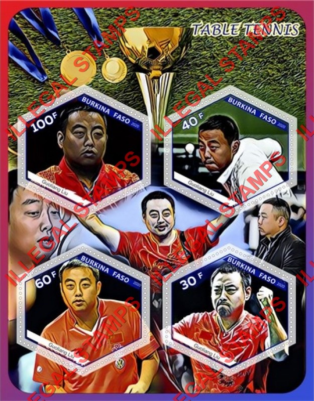Burkina Faso 2020 Table Tennis Guoliang Liu Illegal Stamp Souvenir Sheet of 4 Burkina Faso 2020 Table Tennis Guoliang Liu Illegal Stamp Souvenir Sheet of 4