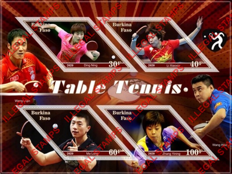 Burkina Faso 2020 Table Tennis Players Illegal Stamp Souvenir Sheet of 4 Burkina Faso 2020 Table Tennis Players Illegal Stamp Souvenir Sheet of 4
