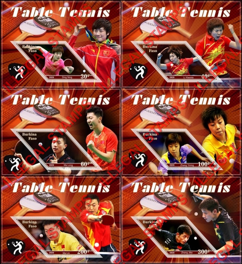 Burkina Faso 2020 Table Tennis Players Illegal Stamp Souvenir Sheets of 1 Burkina Faso 2020 Table Tennis Players Illegal Stamp Souvenir Sheets of 1