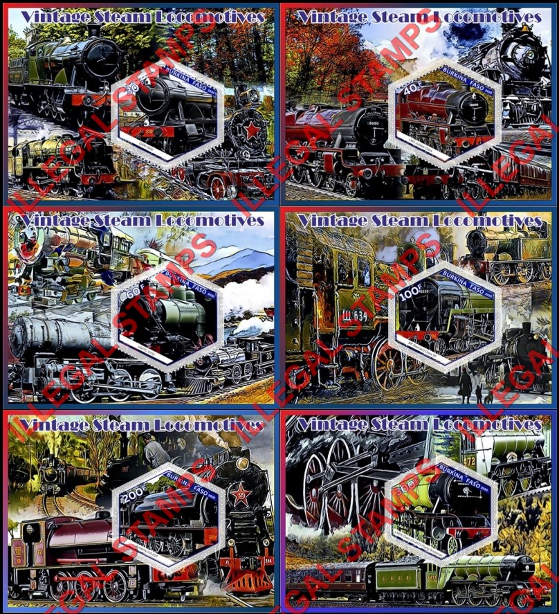 Burkina Faso 2020 Vintage Steam Locomotives Illegal Stamp Souvenir Sheets of 1 Burkina Faso 2020 Vintage Steam Locomotives Illegal Stamp Souvenir Sheets of 1