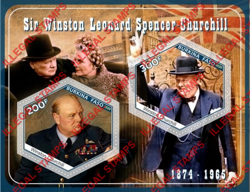 Burkina Faso 2020 Winston Churchill Illegal Stamp Souvenir Sheet of 2 Burkina Faso 2020 Winston Churchill Illegal Stamp Souvenir Sheet of 2