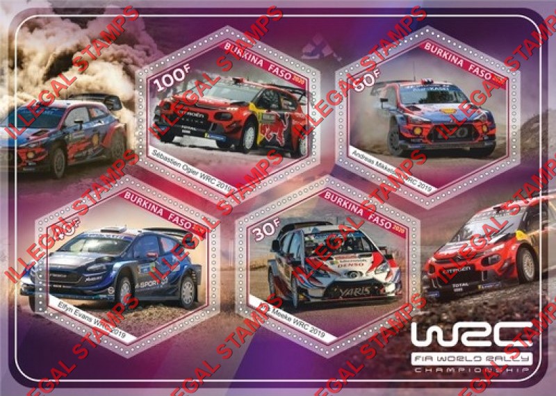 Burkina Faso 2020 World Rally Championship in 2019 Illegal Stamp Souvenir Sheet of 4 Burkina Faso 2020 World Rally Championship in 2019 Illegal Stamp Souvenir Sheet of 4