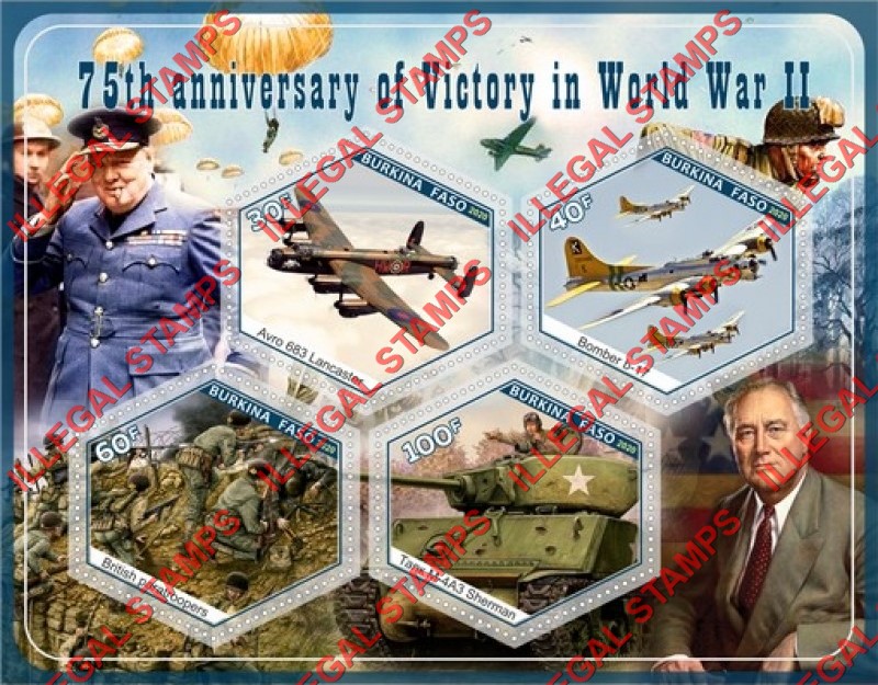 Burkina Faso 2020 World War II Victory Illegal Stamp Souvenir Sheet of 4 Burkina Faso 2020 World War II Victory Illegal Stamp Souvenir Sheet of 4