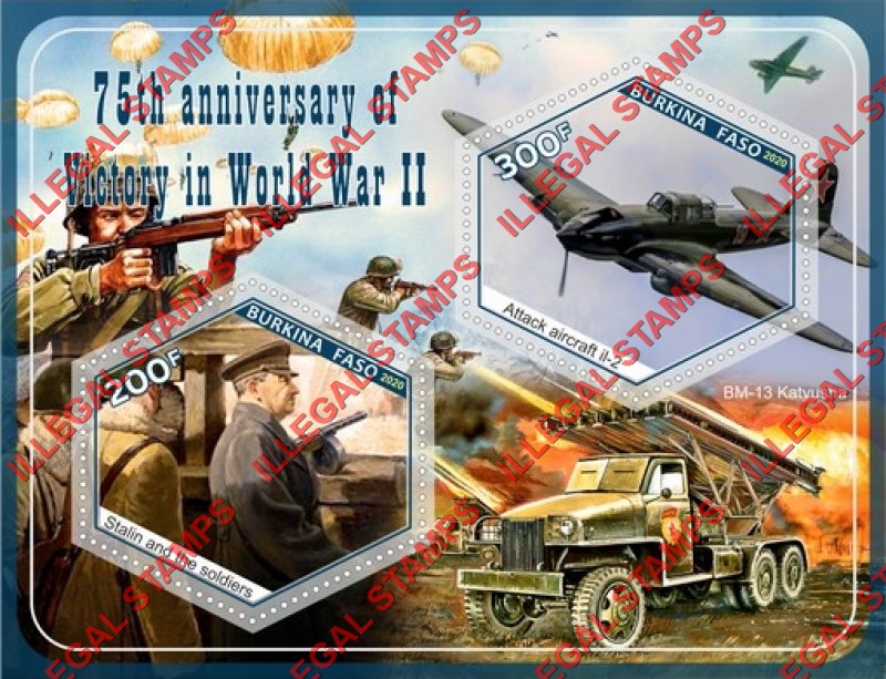 Burkina Faso 2020 World War II Victory Illegal Stamp Souvenir Sheet of 2 Burkina Faso 2020 World War II Victory Illegal Stamp Souvenir Sheet of 2