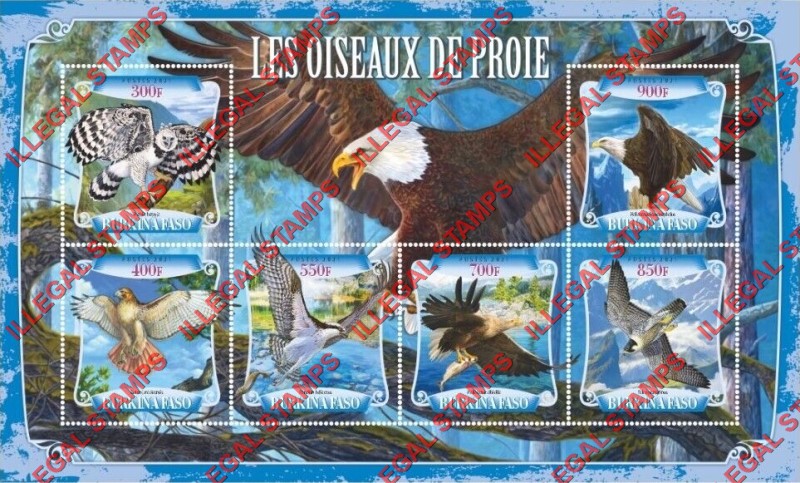 Burkina Faso 2021 Birds of Prey Illegal Stamp Souvenir Sheet of 6 Burkina Faso 2021 Birds of Prey Illegal Stamp Souvenir Sheet of 6