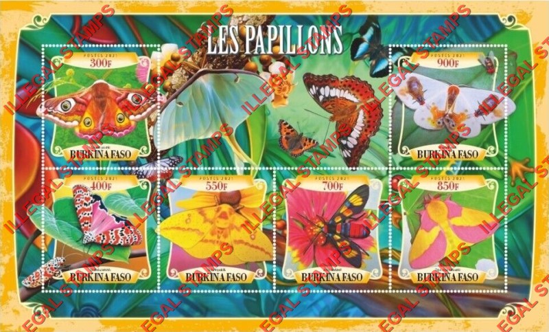Burkina Faso 2021 Butterflies Illegal Stamp Souvenir Sheet of 6 Burkina Faso 2021 Butterflies Illegal Stamp Souvenir Sheet of 6